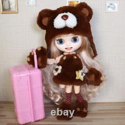 12 Blythe doll Nude Joint Body gold hair Custom doll + plush bear clothes set