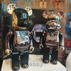 2pc Bearbrick 400% Daft Punk Band Gold and Silver Electroplated Bear Figures Toy