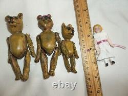 Antique German Bisque Doll Artist Altered Goldilocks & The Three Bears Set OOAK