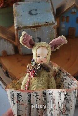Artist Rabbit Bunny Bear Vintage Style Their friends Handmade OOAK Teddy Doll