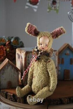 Artist Rabbit Bunny Bear Vintage Style Their friends Handmade OOAK Teddy Doll