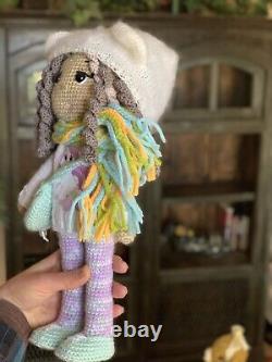 Doll Amigurumi Crochet Handmade Toy Stuffed Bear Curly Hair Winter Outfit